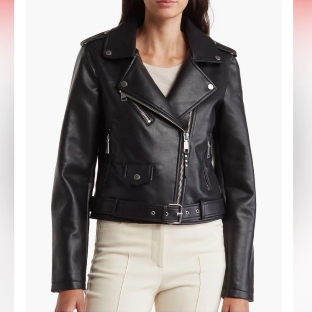 Rebecca Minkoff Black Faux Leather Moto Jacket Size M